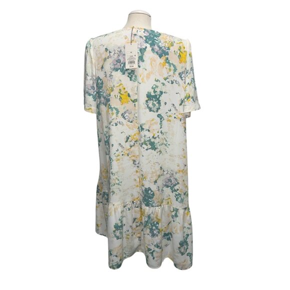 A New Day Womens Floral Tiered Short Sleeve Dress Sz XL Rayon Blend White/Yellow - Picture 4 of 16